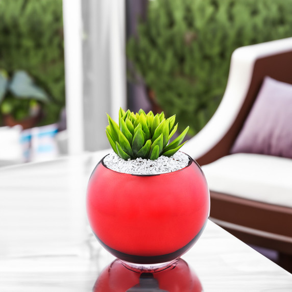 VBW0008RD - Metallic Red Bubble Bowl Vase - 8"