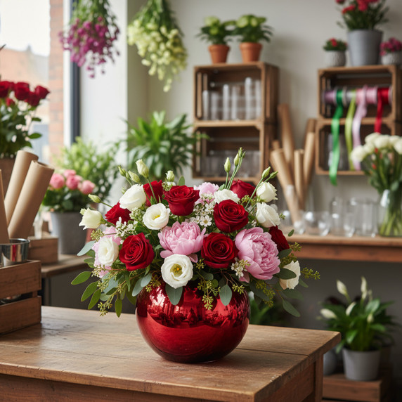 VBW0008RD - Metallic Red Bubble Bowl Vase - 8" VBW0008RD - Metallic Red Bubble Bowl Vase - 8"