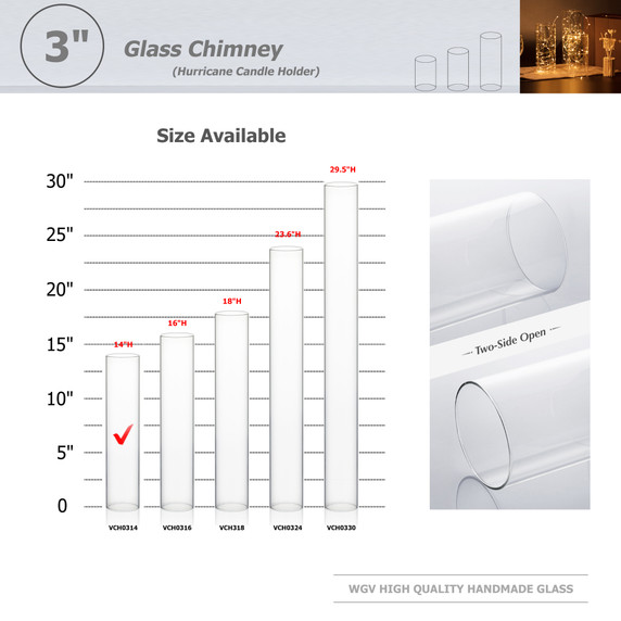 HST0314 - Clear Hurricane Candle Shade Chimney Tube  [No Bottom] - 3" x 14"