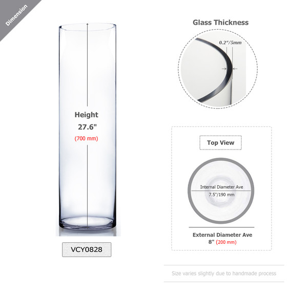 VCY0828 - Clear Cylinder Glass Vase - 8" x 28"H (2 pcs/case)