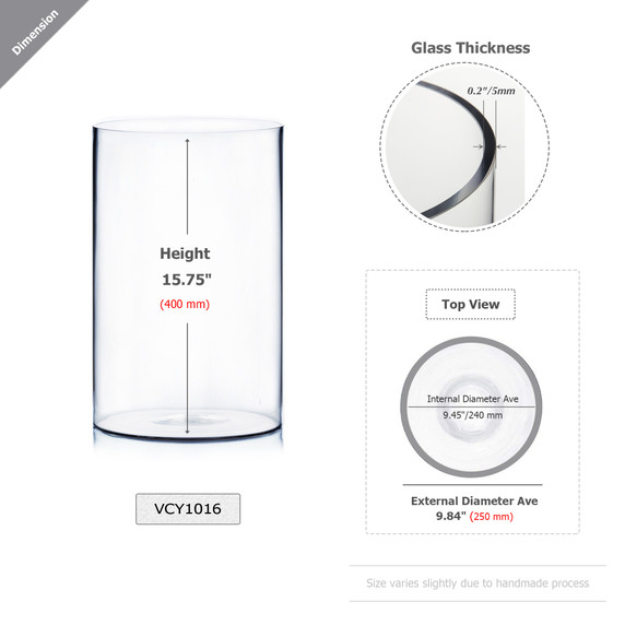 VCY1016 - Clear Cylinder Glass Vase - 10" x 16" (2 pcs/case)