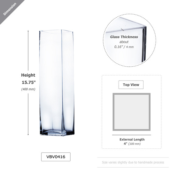 VBV0416 - Square Block Glass Vase - 4"x16"H  (6 pcs/case)