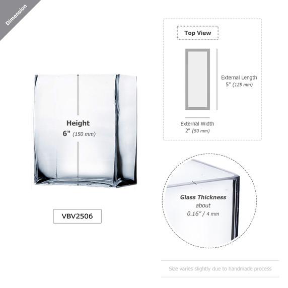 VBV2506 - Rectangular Glass Block Vase - 2" X 5" x 6"H (24 pcs/case)