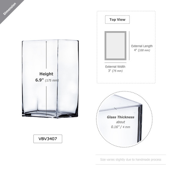 VBV3407 - Glass Block Vase - 3"W x 4"L x 7"H (12 pcs/case)