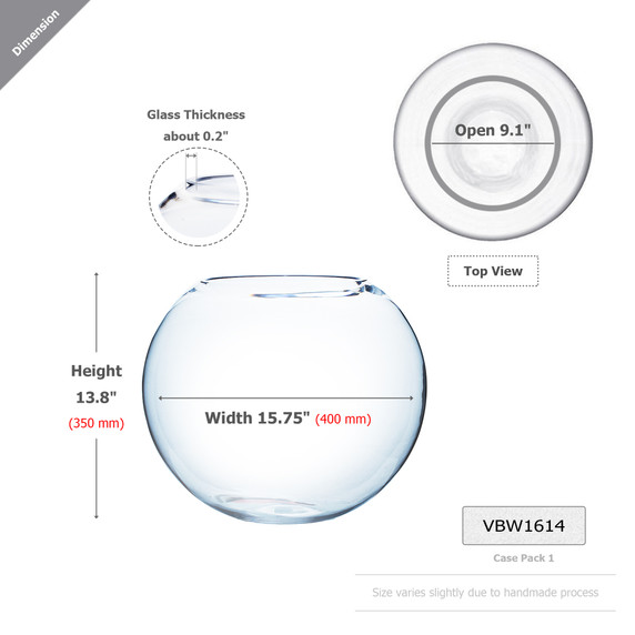 VBW1614 - Clear Round Bubble Bowl Vase - 16"x14" (1 pc/case)