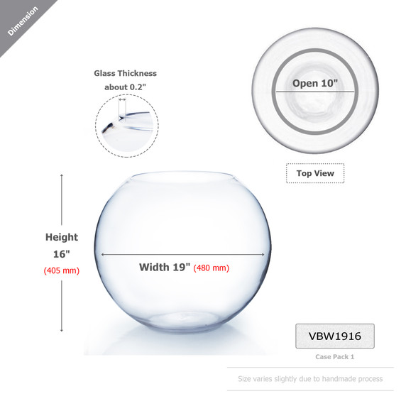 VBW1916 - Clear Bubble Bowl Vase - 19" x 16"H (Single Piece)