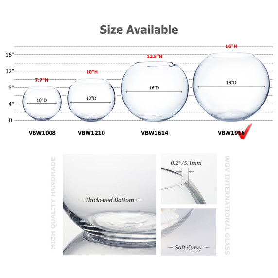 VBW1916 - Clear Bubble Bowl Vase - 19" x 16"H (Single Piece)