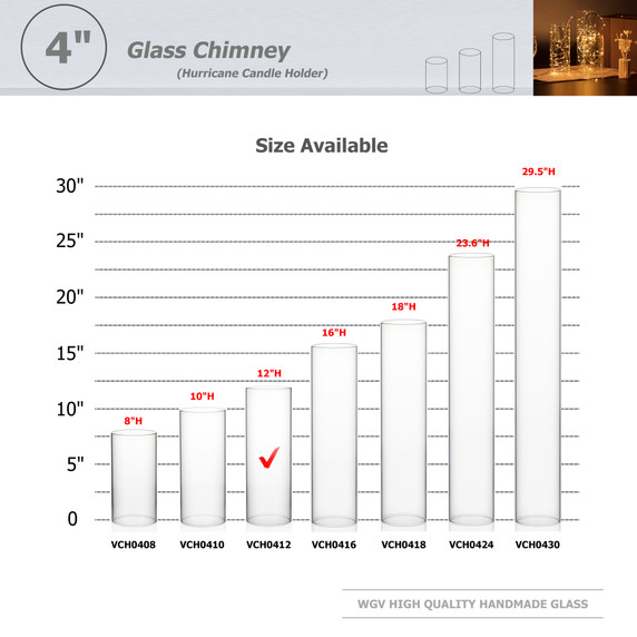 HST0412 - Clear Hurricane Candle Shade Chimney Tube (NO Bottom) - 4"x12"(12 pcs/case)