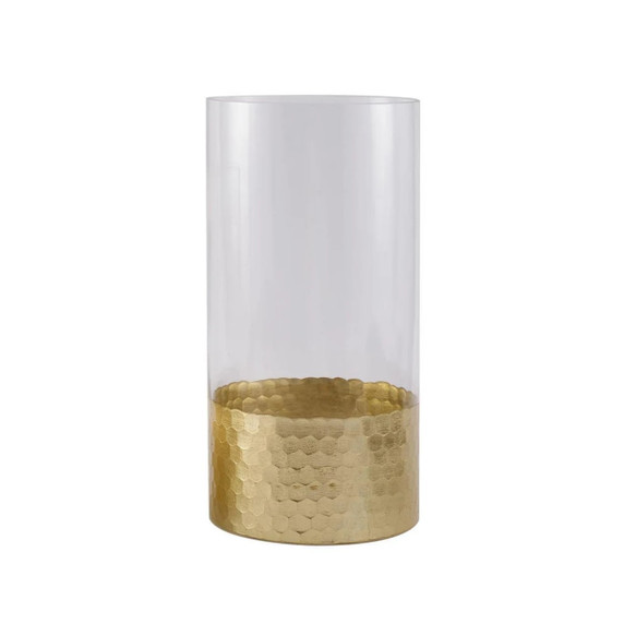 VCY5512GF - Cylinder Glass Vase with Gold Honeycomb Base - 5.5" x 12"