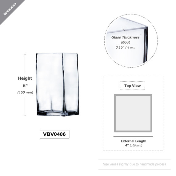 VBV0406 - Square Glass Block Vase - 4" x 6"