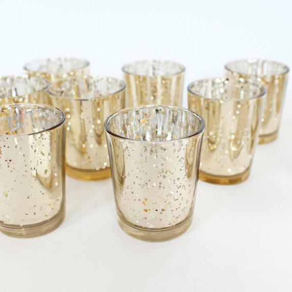 VOT0025GS - Gold Speckled Mercury Cylinder Votive Candle Holder - 2.75"