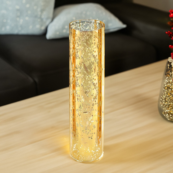 HST0314GS - Gold Speckled Glass Hurricane Candle Shade Chimney Tube [No Bottom] - 3" x 14"