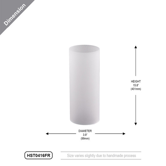 HST0416FR - Frosted Glass Hurricane Candle Shade Chimney Tube [No Bottom] - 4" x 16"