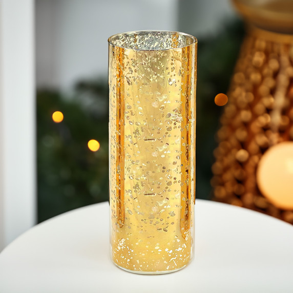 HST0514GS - Gold Speckled Glass Hurricane Candle Shade Chimney Tube [No Bottom] - 5" x 14"