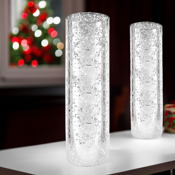 HST0416SS - Silver Speckled Glass Hurricane Candle Shade Chimney Tube [No Bottom] - 4" x 16"