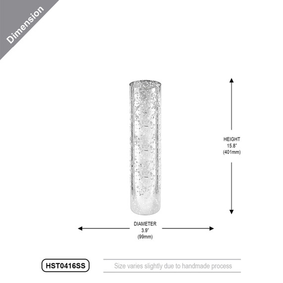 HST0416SS - Silver Speckled Glass Hurricane Candle Shade Chimney Tube [No Bottom] - 4" x 16"