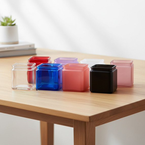 VMB0005 - Cube Vase with Lip, Machine Pressed - 4.8" (Various Colors)