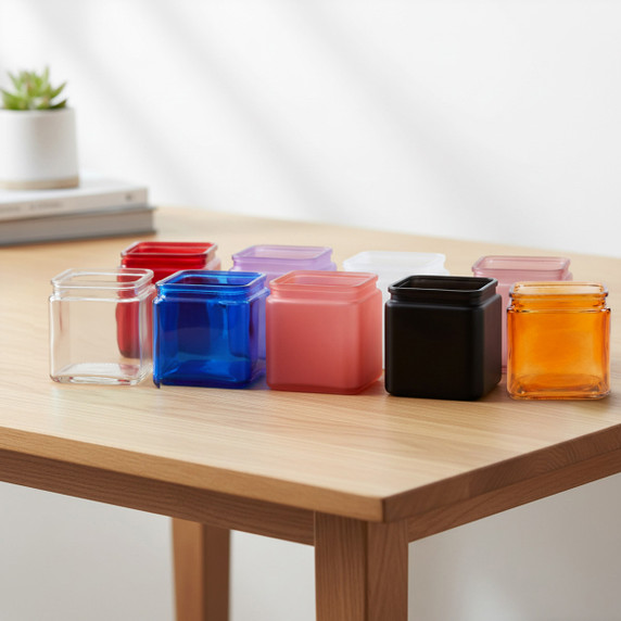 VMB0005 - Cube Vase with Lip, Machine Pressed - 4.8" (Various Colors)