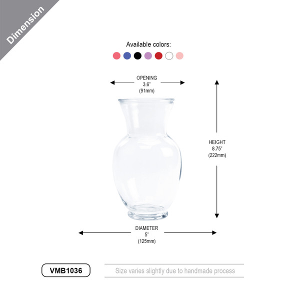 VMB1036 - Ginger Jar, Machine Pressed - 9" (Various Colors)