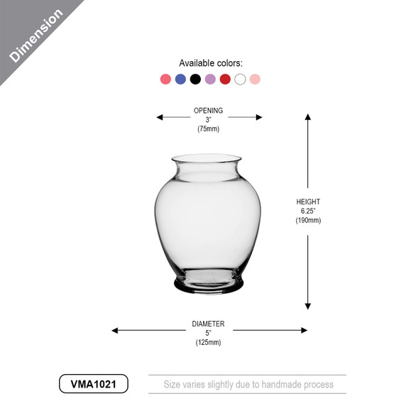 VMA1021 - Dunham Urn Vase, Machine Blown - 6.25" (Various Colors)