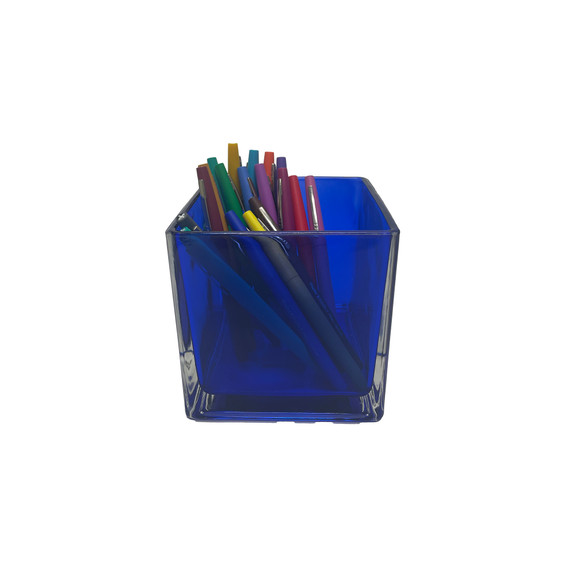 VCB0005ABL - Everyday Blue Cube Glass Candle Holder / Vase - 5"