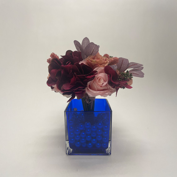 VCB0005ABL - Everyday Blue Cube Glass Candle Holder / Vase - 5"