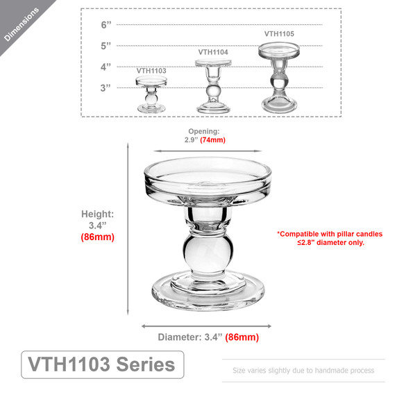 3.4" Small Classic Pillar / Taper Candle Holder (Various Colors)