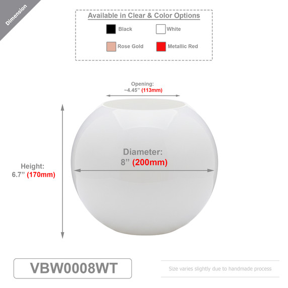 VBW0008WT - White Glass Bubble Bowl Vase - 8"