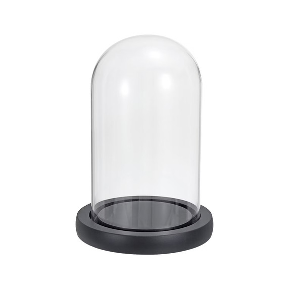 VDM0710WB - Small Glass Dome Cloche with Wood Base - 10"