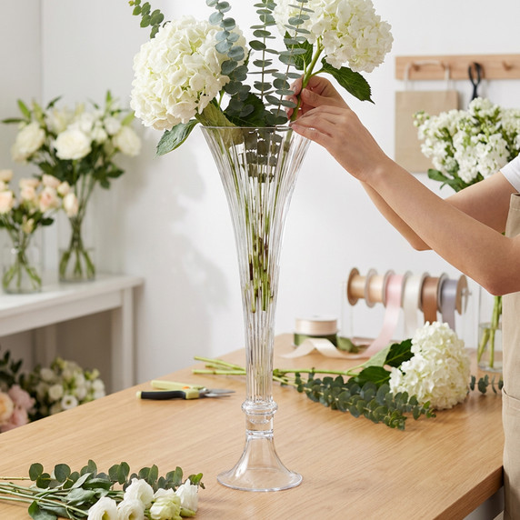 VTV3324 - Flare Fluted Clarinet Trumpet Vase - 23.6"