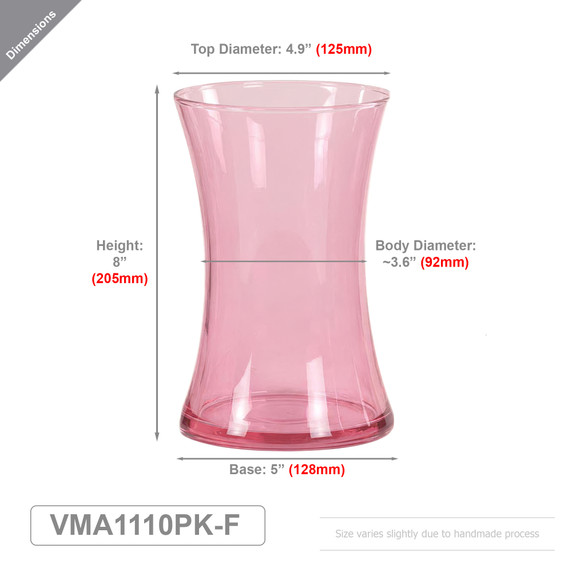 VMA1110PK - Pink Glass Rosario Vase, Machine Blown - 8"