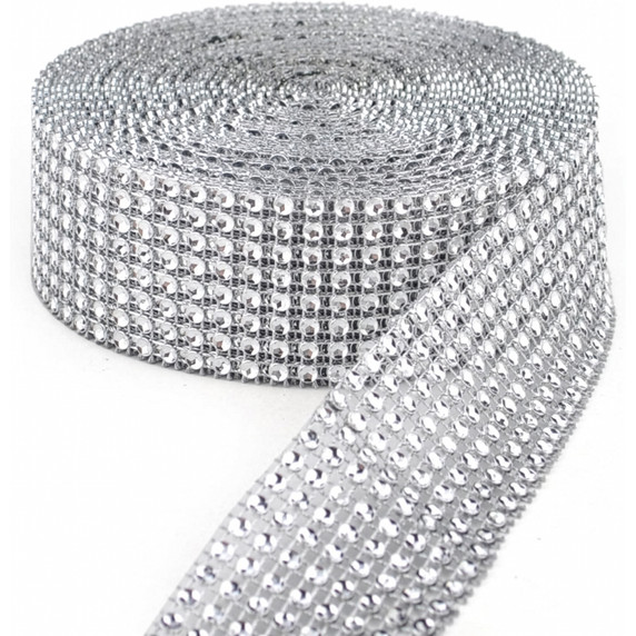 Silver Diamond Mesh Wrap Roll Rhinestone Crystal Ribbon - 10 Yards (Single Roll)