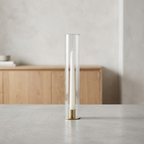 HSR0212 - Pleated/Ribbed Clear Glass Hurricane Candle Shade Chimney Tube  [No Bottom] - 2" x 12"
