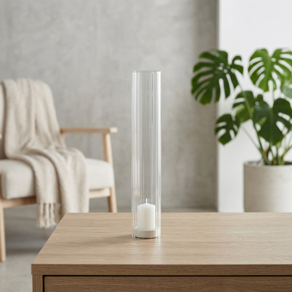 HSR0212 - Pleated/Ribbed Clear Glass Hurricane Candle Shade Chimney Tube  [No Bottom] - 2" x 12"