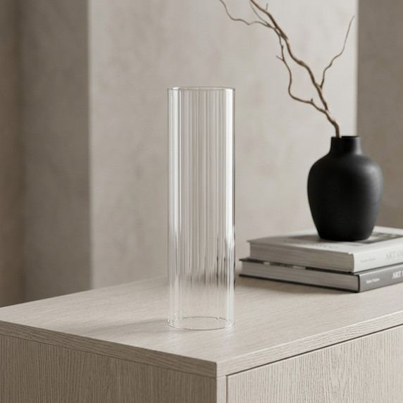 HSR0412 - Pleated/Ribbed Clear Glass Hurricane Candle Shade Chimney Tube  [No Bottom] - 4" x 12"