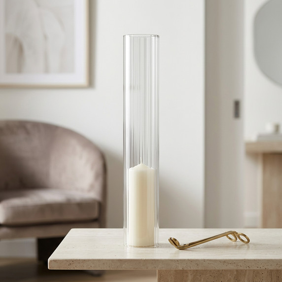 HSR0316 - Pleated/Ribbed Clear Glass Hurricane Candle Shade Chimney Tube  [No Bottom] - 3" x 16"