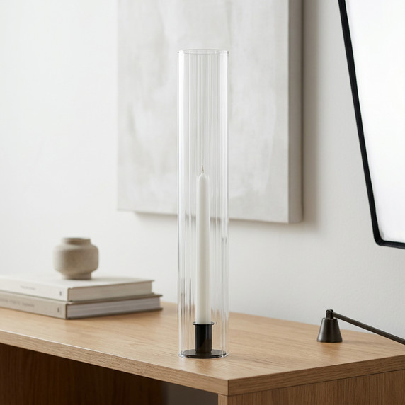 HSR0316 - Pleated/Ribbed Clear Glass Hurricane Candle Shade Chimney Tube  [No Bottom] - 3" x 16"