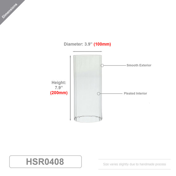 HSR0408 - Pleated/Ribbed Clear Glass Hurricane Candle Shade Chimney Tube  [No Bottom] - 4" x 8"