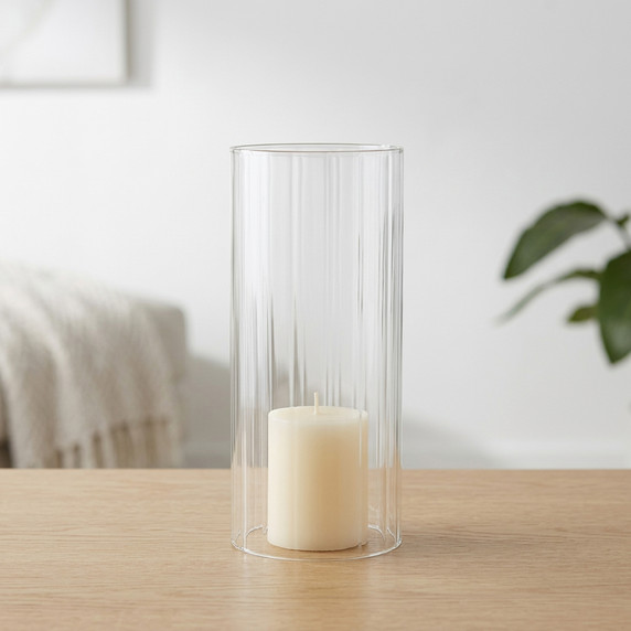 HSR0408 - Pleated/Ribbed Clear Glass Hurricane Candle Shade Chimney Tube  [No Bottom] - 4" x 8"