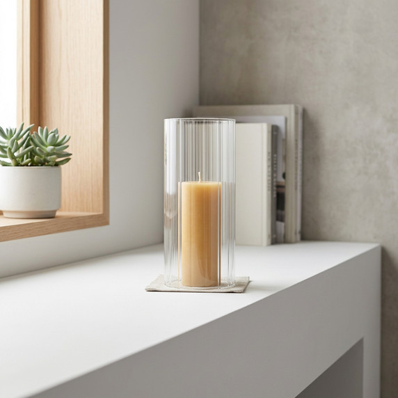 HSR0408 - Pleated/Ribbed Clear Glass Hurricane Candle Shade Chimney Tube  [No Bottom] - 4" x 8"