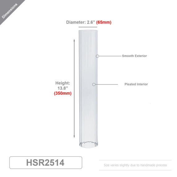 HSR2514 - Pleated/Ribbed Clear Glass Hurricane Candle Shade Chimney Tube  [No Bottom] - 4" x 8"