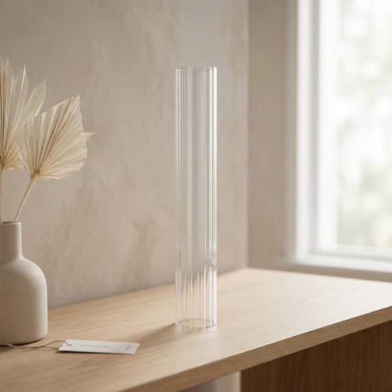 HSR2514 - Pleated/Ribbed Clear Glass Hurricane Candle Shade Chimney Tube  [No Bottom] - 4" x 8"