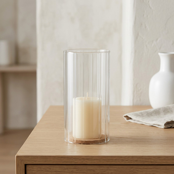 HSR3506 - Pleated/Ribbed Clear Glass Hurricane Candle Shade Chimney Tube  [No Bottom] - 3.5" x 6"
