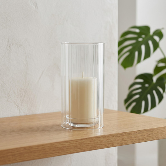 HSR3506 - Pleated/Ribbed Clear Glass Hurricane Candle Shade Chimney Tube  [No Bottom] - 3.5" x 6"
