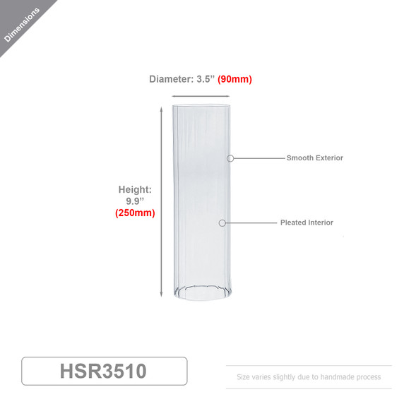 HSR3510 - Pleated/Ribbed Clear Glass Hurricane Candle Shade Chimney Tube  [No Bottom] - 3.5" x 10"