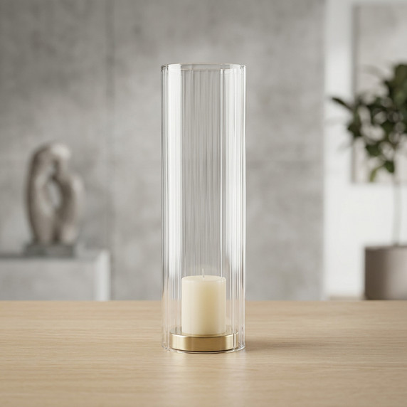 HSR3510 - Pleated/Ribbed Clear Glass Hurricane Candle Shade Chimney Tube  [No Bottom] - 3.5" x 10"