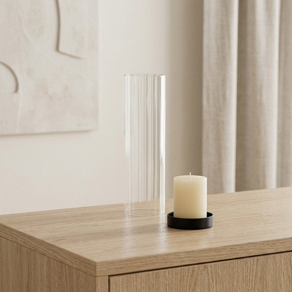 HSR3510 - Pleated/Ribbed Clear Glass Hurricane Candle Shade Chimney Tube  [No Bottom] - 3.5" x 10"