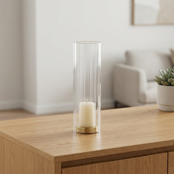 HSR3510 - Pleated/Ribbed Clear Glass Hurricane Candle Shade Chimney Tube  [No Bottom] - 3.5" x 10"