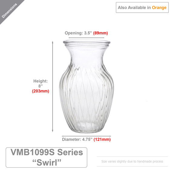 Swirled Rose Bouquet Vase, Machine Pressed - 8" (Various Colors)