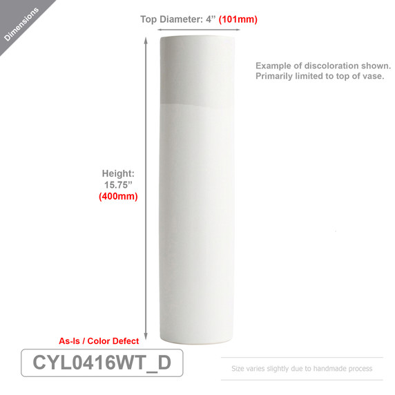 CYL0416WT - Extra Tall White Ceramic Cylinder Vase - 15.75" (As-Is / Color Defect)